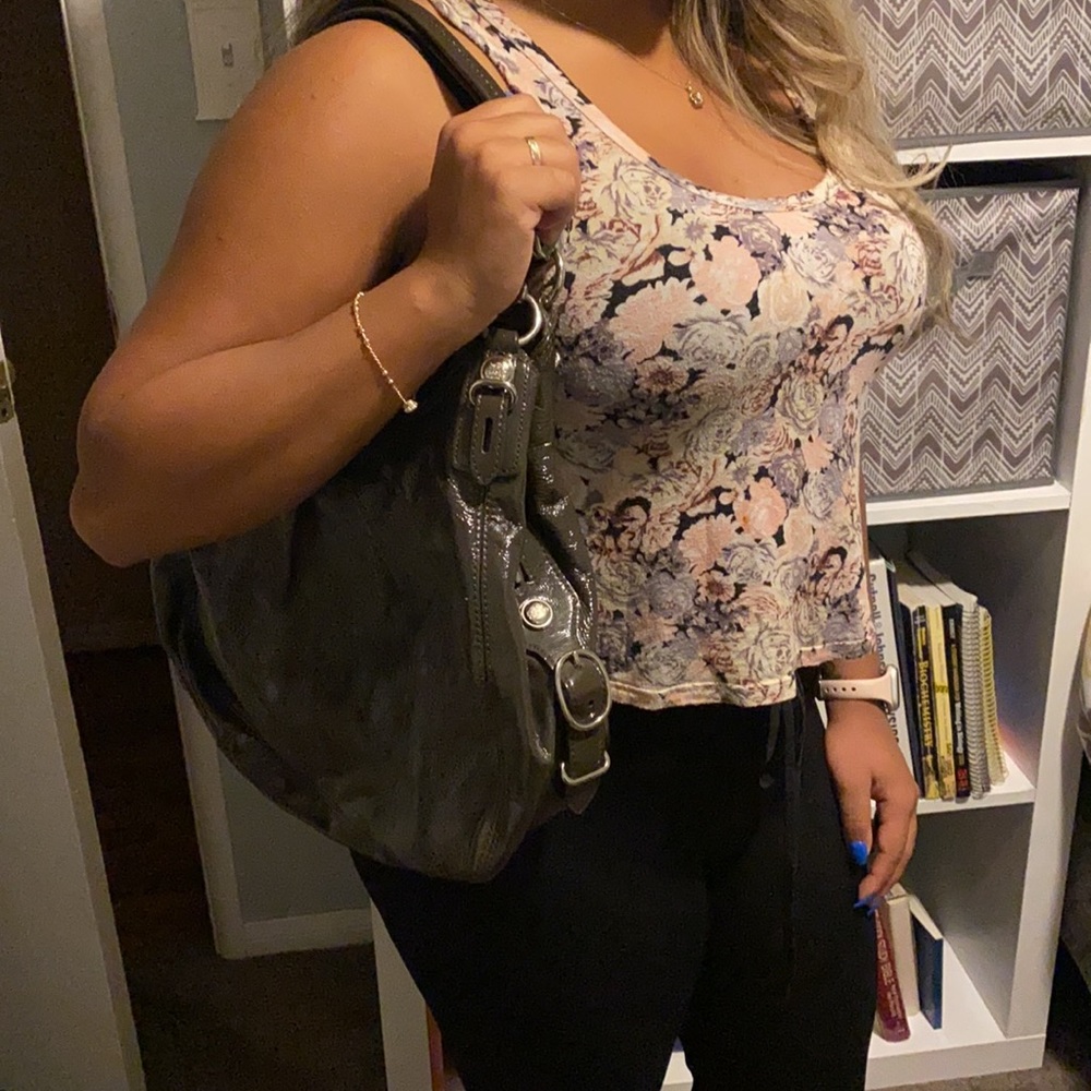 Coach Mia Maggie Graphite Patent Leather Hobo Bag - Picture 13 of 16